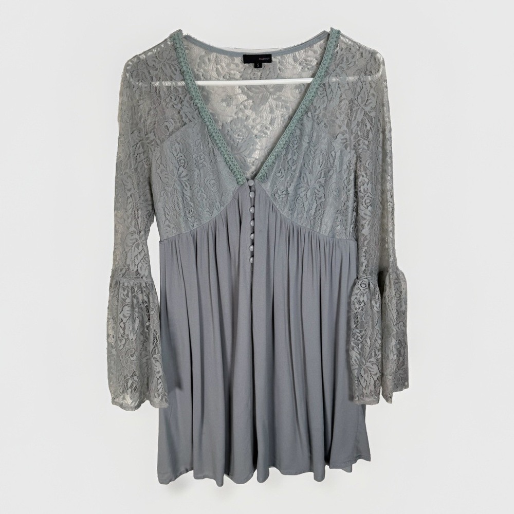 LovPosh Babydoll Dress Lace Sleeve Gray Sz Small Whimsical Fairy Whimsigoth